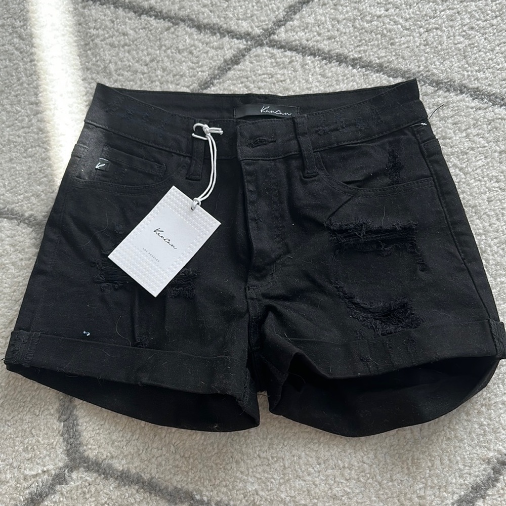 KanCan Black distress shorts